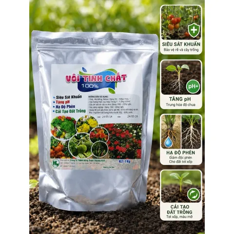 Vôi Tinh Chất 100% 1Kg - Hạ Phèn, Tăng pH Đất, Diệt Khuẩn Nấm Bệnh, Cải Tạo Đất Trồng, Bổ Sung Canxi Cho Cây Trồng