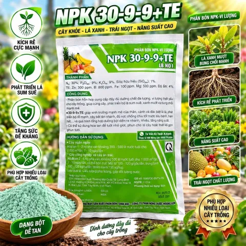 NPK 30-9-9 + TE LB NO1 1KG Dạng Bột | Phân Bón NPK Vi Lượng Kích Rễ, Đâm Chồi, Phục Hồi Cây