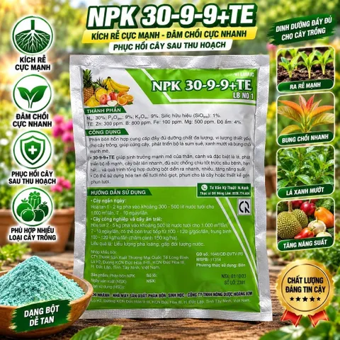 NPK 30-9-9 + TE LB NO1 1KG Dạng Bột | Phân Bón NPK Vi Lượng Kích Rễ, Đâm Chồi, Phục Hồi Cây