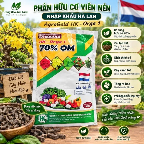 Phân Hữu Cơ Hà Lan AgroGold HK-Orga 1 70% OM Dạng Viên Nén 500g – Cải Tạo Đất, Dưỡng Rễ, Cây Cảnh Bonsai