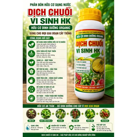 Phân Bón Hữu Cơ Dạng Nước Dịch Chuối Vi Sinh HK 500ml - Dinh Dưỡng Organic Cho Rau Màu, Cây Ăn Trái, Hoa Kiểng