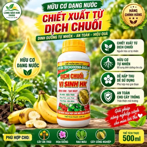 Phân Bón Hữu Cơ Dạng Nước Dịch Chuối Vi Sinh HK 500ml - Dinh Dưỡng Organic Cho Rau Màu, Cây Ăn Trái, Hoa Kiểng
