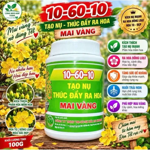Tạo Nụ Mai Vàng 10-60-10 TE 50gram Siêu Tạo Mầm Hoa Kích Nụ Mạnh Hạn Chế Nghẹn Nụ