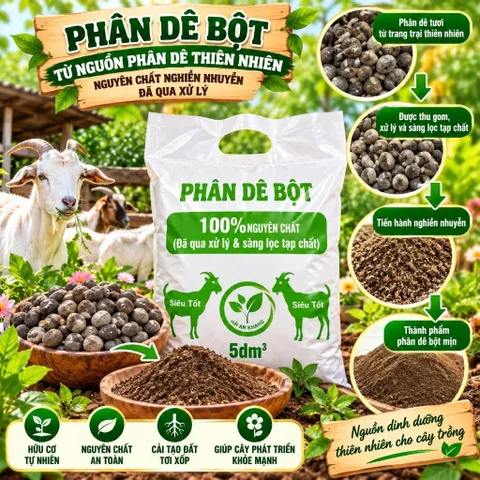 Phân dê nguyên hạt 1kg và phân dê bột 5dm³ hữu cơ tự nhiên cho cây trồng