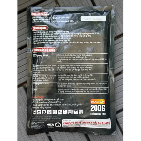 Phân Humic Acid gói 200gram dạng vẩy Kích thích ra rễ , đâm chồi, cải tạo phục hồi đất tơi xốp.