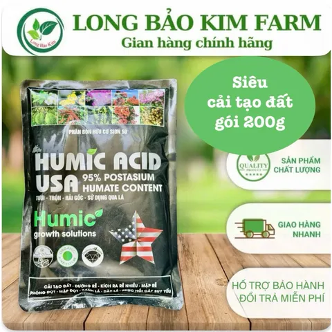 Phân Humic Acid gói 200gram dạng vẩy Kích thích ra rễ , đâm chồi, cải tạo phục hồi đất tơi xốp.