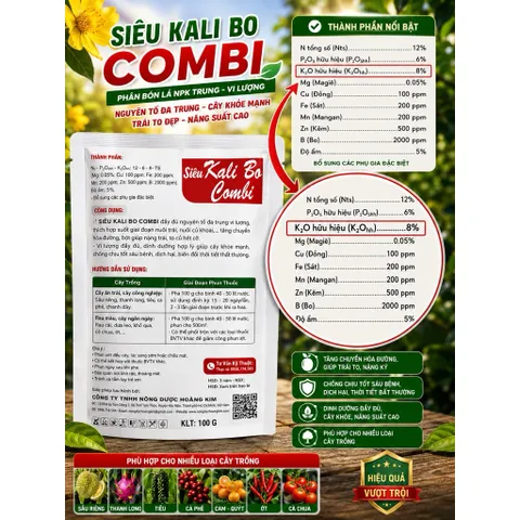 COMBO 5 GÓI SIÊU KALI BO COMBI HK-007 100G – PHÂN BÓN LÁ NPK TRUNG VI LƯỢNG