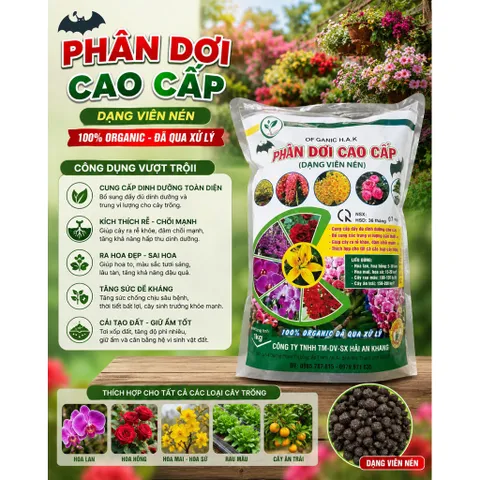 Phân Dơi gói 1kg  Hải An Khang 100% Organic Đã Qua Xử Lý cho kiểng mai vàng và bonsai