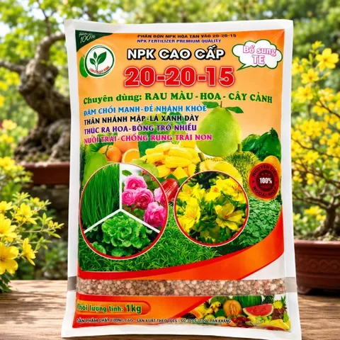 NPK 20-20-15 + TE Cao Cấp 1kg – Phân Bón Rau Màu, Hoa, Cây Cảnh – Đạm Chồi Mạnh, Hoa Nhiều, Nuôi Trái Tốt