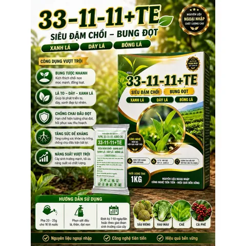 NPK 33-11-11+TE ABIO-36 Gói 250g | Siêu Đạm Chồi, Bung Đọt, Xanh Lá, Dày Lá | Phân Bón Lá NPK Cao Cấp