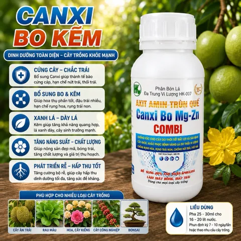 Canxi Bo Kẽm COMBI 500ml Axit Amin Trùn Quế Bổ Sung Canxi Bo Kẽm Chống Rụng Hoa Nứt Trái Đậu Trái Cho Cây Trồng