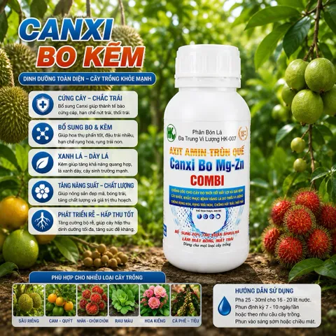 Canxi Bo Kẽm COMBI 500ml Axit Amin Trùn Quế Bổ Sung Canxi Bo Kẽm Chống Rụng Hoa Nứt Trái Đậu Trái Cho Cây Trồng