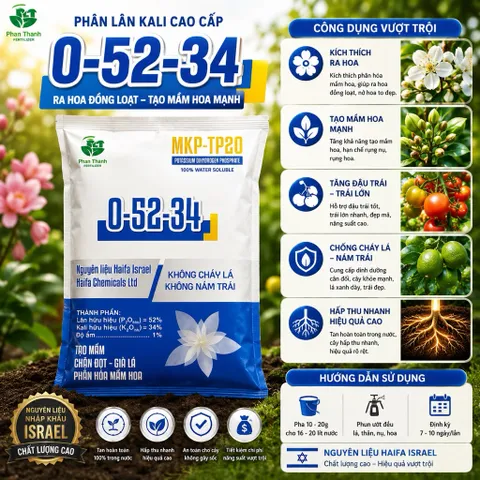 MKP 0-52-34 1KG | Phân Lân Kali Cao | Bổ Sung Trung Vi Lượng | Phân Hóa Mầm Hoa, Kích Ra Hoa Đồng Loạt