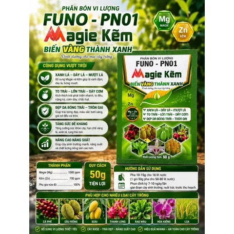 Magie Kẽm 50g- 100gr | Bổ Sung Mg + Zn | Biến Vàng Thành Xanh | Xanh Lá, Dày Lá, To Trái