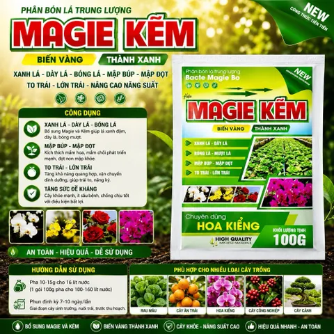 Magie Kẽm 50g- 100gr | Bổ Sung Mg + Zn | Biến Vàng Thành Xanh | Xanh Lá, Dày Lá, To Trái