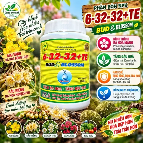 Phân NPK Kích Ra Hoa Đậu Trái 6-32-32, Lọ 100gram