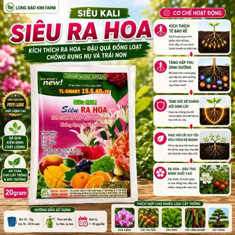 Combo 10 Gói Siêu Kali Siêu Ra Hoa 20g | NPK 15-5-40+TE | Kích Ra Hoa Đậu Quả Đồng Loạt | Phân Bón Hoa Mai, Cây Ăn Trái