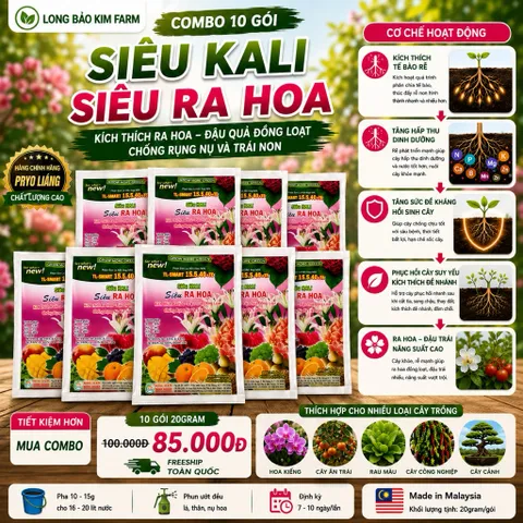 Combo 10 Gói Siêu Kali Siêu Ra Hoa 20g | NPK 15-5-40+TE | Kích Ra Hoa Đậu Quả Đồng Loạt | Phân Bón Hoa Mai, Cây Ăn Trái