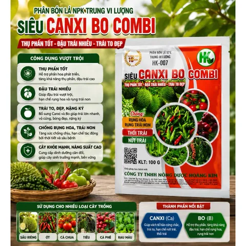 Combo 5 Gói Siêu Canxi Bo Combi HK-007 100g | Canxi Chelate 10.000ppm, Bo 2.000ppm | Phân Bón Lá NPK Trung Vi Lượng