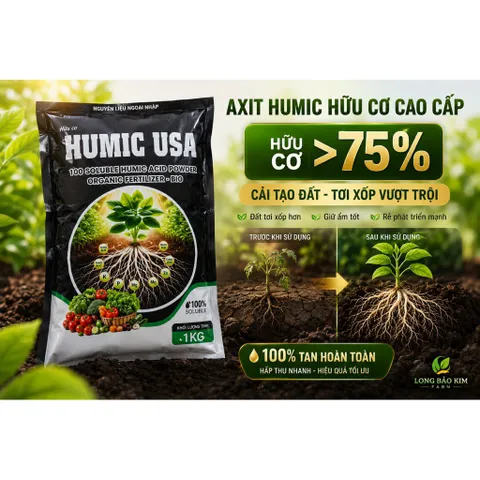 Humic USA 1Kg Axit Humic Hữu Cơ 75%+ Cải Tạo Đất Kích Rễ Tơi Xốp Đất Tan Hoàn Toàn 100%