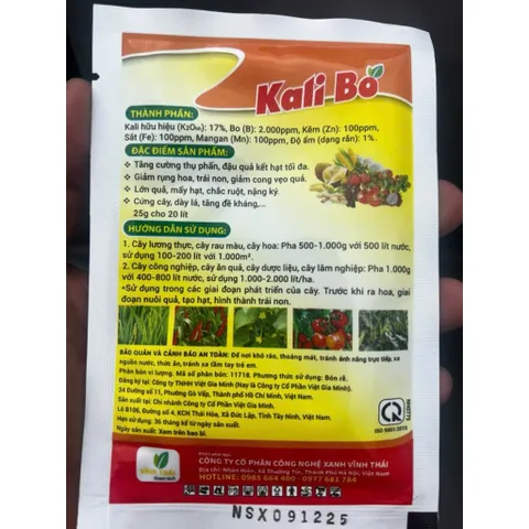 COMBO 10 GÓI SIÊU KALI BO RA HOA ĐẬU QUẢ CHỐNG RỤNG TRÁI NON GÓI 25GR