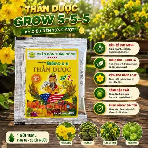 Hộp 10 Gói Phân Bón Lá Thần Dược Grow 5-5-5 10ml Kích Rễ Bung Đọt Ra Hoa Đậu Trái Phục Hồi Cây Trồng