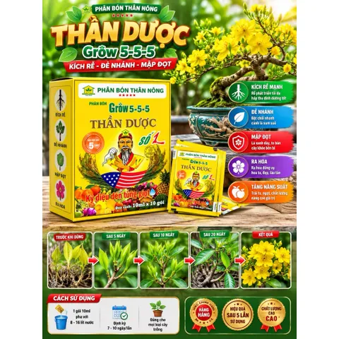 Hộp 10 Gói Phân Bón Lá Thần Dược Grow 5-5-5 10ml Kích Rễ Bung Đọt Ra Hoa Đậu Trái Phục Hồi Cây Trồng