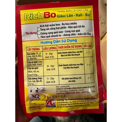[Combo 10 gói] Rich Bo PK 15-15 + Bo – Siêu Kích Ra Hoa, Đậu Trái Mạnh, Chống Rụng Trái Non, Phân Bón Lá 20g