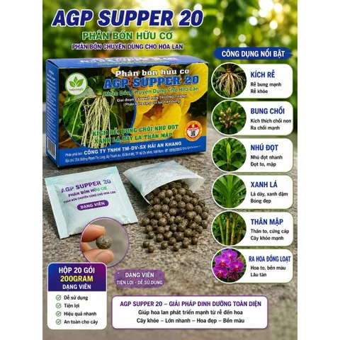 AGP Supper 20 - Phân Bón Hữu Cơ Cho Lan Hộp 20 Gói Dạng Bột/Dạng Viên Kích Rễ Bung Chồi Ra Hoa Đẹp