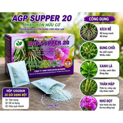 AGP Supper 20 - Phân Bón Hữu Cơ Cho Lan Hộp 20 Gói Dạng Bột/Dạng Viên Kích Rễ Bung Chồi Ra Hoa Đẹp