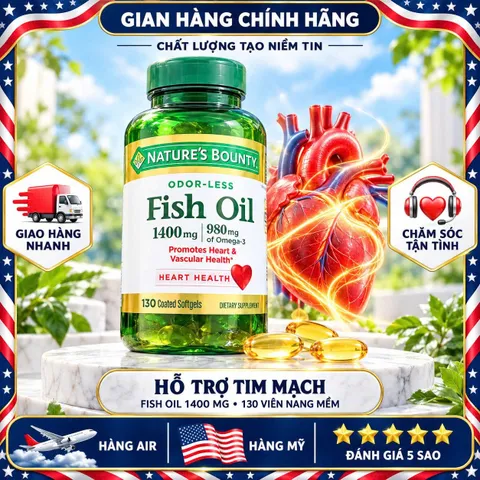 DẦU CÁ KHÔNG MÙI NATURE'S BOUNTY FISH OIL 1400MG MỸ 130 VIÊN