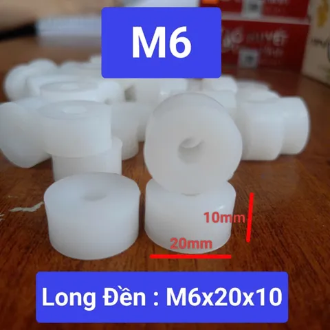 Long đen nhựa dày M6x20x10,bulong nhựa trắng cách điện,vòng đệm cách điện