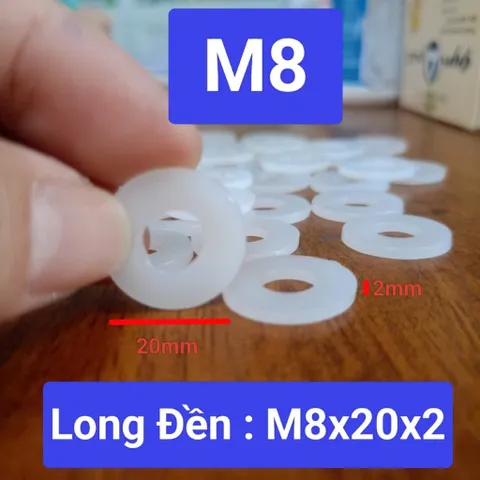 Long đen nhựa trắng M8x20x2 cách điện,vòng đệm cách điện,bulong nhựa cách điện