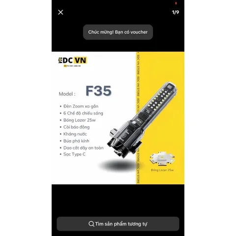 Đèn Pin F35 Led lazer zoom tỏa siêu sáng - còi báo động - cắt dây an toàn - phá kính - cod led