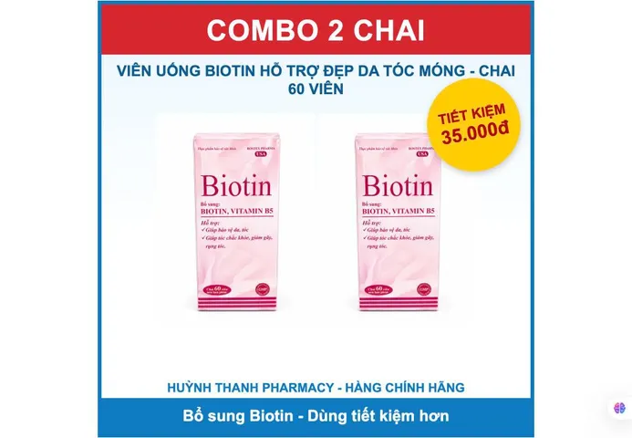 Combo 2 Chai Viên Uống Biotin Hỗ Trợ Đẹp Da Tóc Móng - Chai 60 Viên