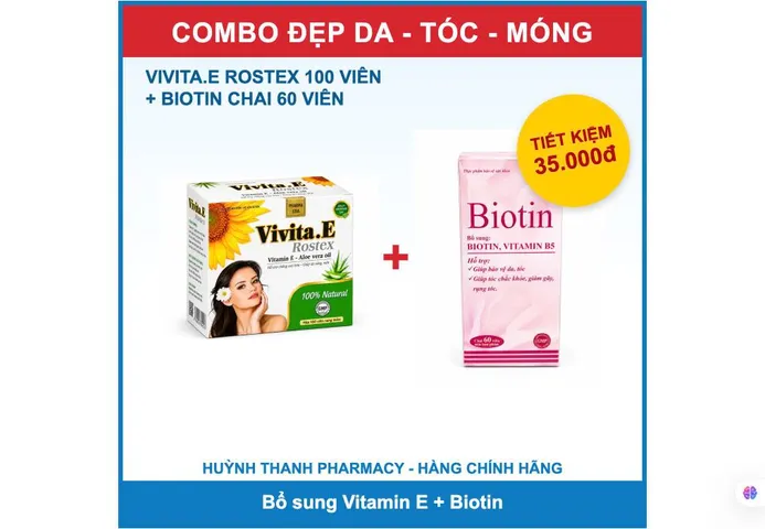 Combo Đẹp Da Vivita.E Rostex 100 Viên + Biotin Chai 60 Viên