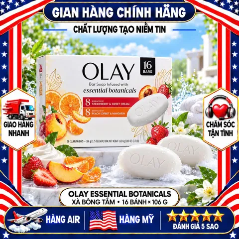 XÀ BÔNG TẮM DƯỠNG ẨM OLAY ESSENTIAL BOTANICALS MỸ HỘP 16 BÁNH