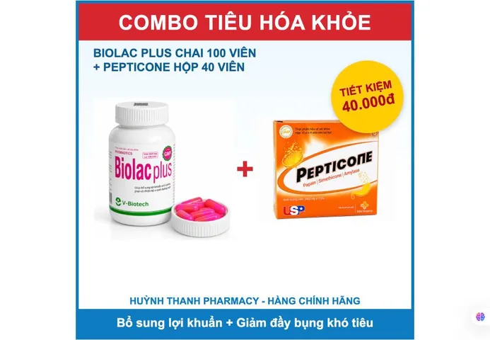 Combo Tiêu Hóa Khỏe: Men Vi Sinh Biolac Plus + Viên Sủi Pepticone