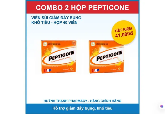 Combo 2 Hộp Viên Sủi Giảm Đầy Bụng Khó Tiêu Pepticone - Hộp 40 Viên