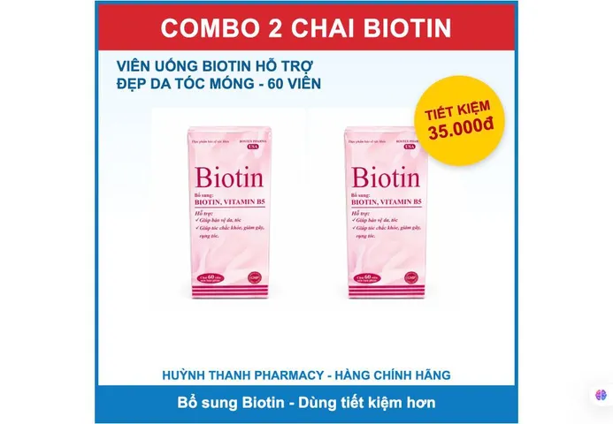 Combo 2 Chai Viên Uống Biotin Hỗ Trợ Đẹp Da Tóc Móng - Chai 60 Viên