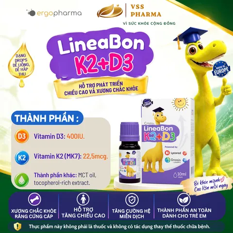 Vitamin D3 K2 LineaBon 10ml  hỗ trợ hấp thu canxi cho trẻ