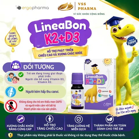 Vitamin D3 K2 LineaBon 10ml  hỗ trợ hấp thu canxi cho trẻ