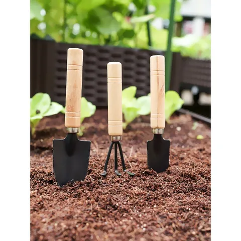 BỘ DỤNG CỤ LÀM VƯỜN MINI  3 MÓN CÁN GỖ CHO ĐẤT TRÔNG CÂY