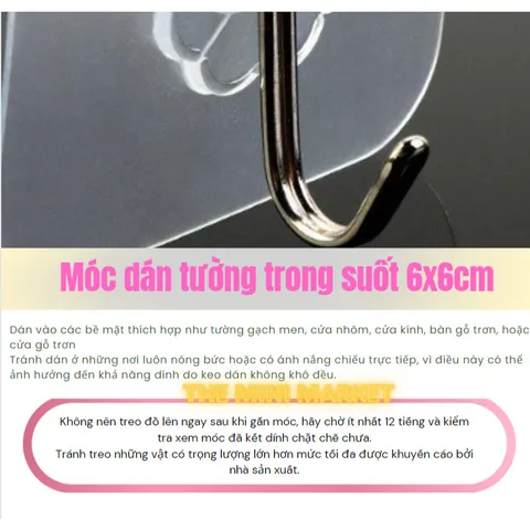 Combo 20 Móc Dán Treo Tường Trong Suốt Kích Thước 6 x 6 cm
