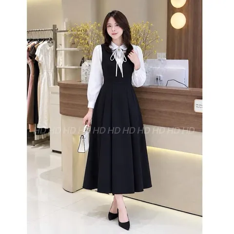 Váy công sở phối sơmi cổ sen đính nơ xinh xắn, thiết kế trẻ trung thanh lịch - May7254