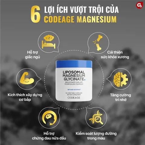 Codeage Liposomal Magnesium Glycinate - Hỗ trợ giấc ngủ giảm stress giảm căng thẳng thần kinh tăng cường trí nhớ chính hãng Mỹ