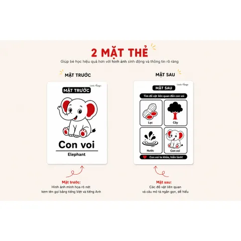 Thẻ Học Flashcard Cho Bé Song Ngữ Việt Anh - Combo 10 Thẻ học thông minh | Học Từ Vựng, Nhận Biết Thế Giới Quanh Bé