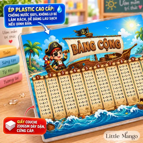 Combo 4 Bảng Cửu Chương Cộng Trừ Nhân Chia A4 Ép Plastic Cho Bé – Hải Tặc, Máy Bay, Khủng Long