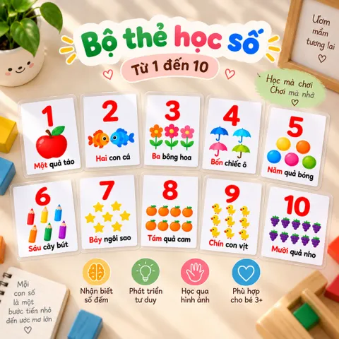 Thẻ Học Thông Minh Số Đếm 1-10 Cho Bé - Bộ 10 Thẻ Học Số Đếm Tiếng Việt - Thẻ Học Thông Minh Giúp Bé Nhận Biết Số (bs4)