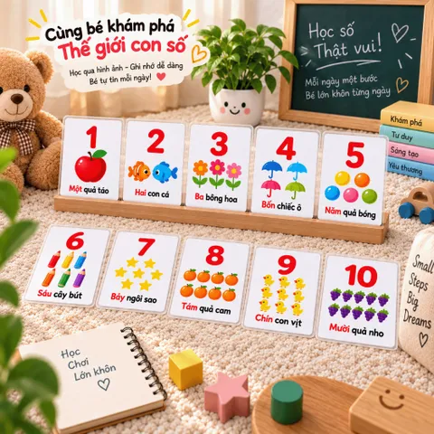 Thẻ Học Thông Minh Số Đếm 1-10 Cho Bé - Bộ 10 Thẻ Học Số Đếm Tiếng Việt - Thẻ Học Thông Minh Giúp Bé Nhận Biết Số (bs4)